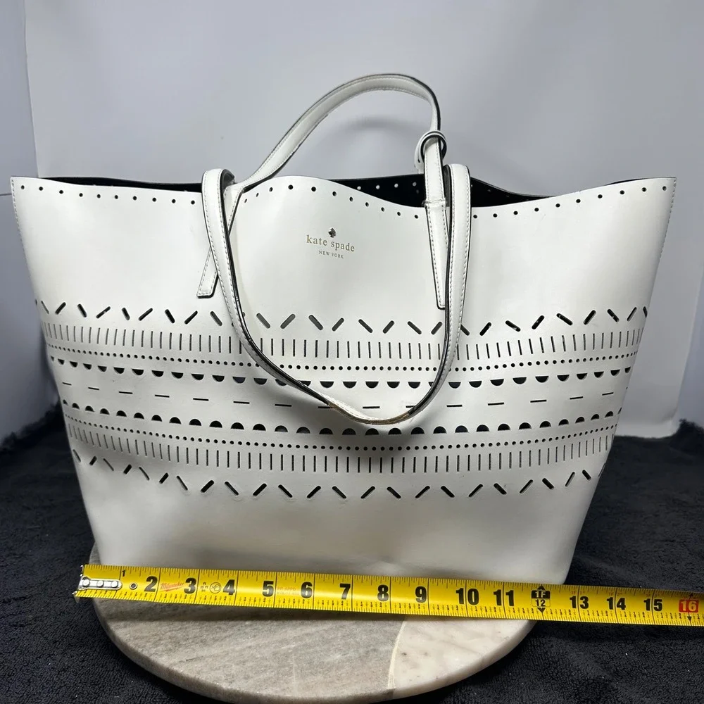 Kate Spade Lillian Court Medium Harmony Tote Bag White Leather Work Beach Travel